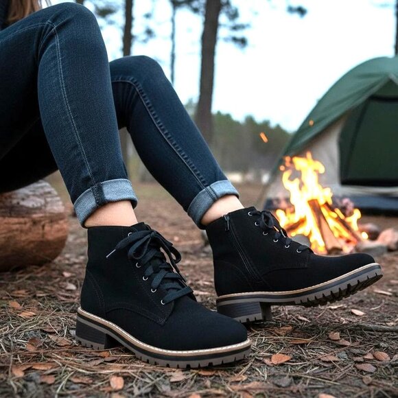 Kensie 9 Boots Kasha Combat Lace Up Zip Vegan Suede Chunky Lug Platform Shoes - Picture 8 of 16